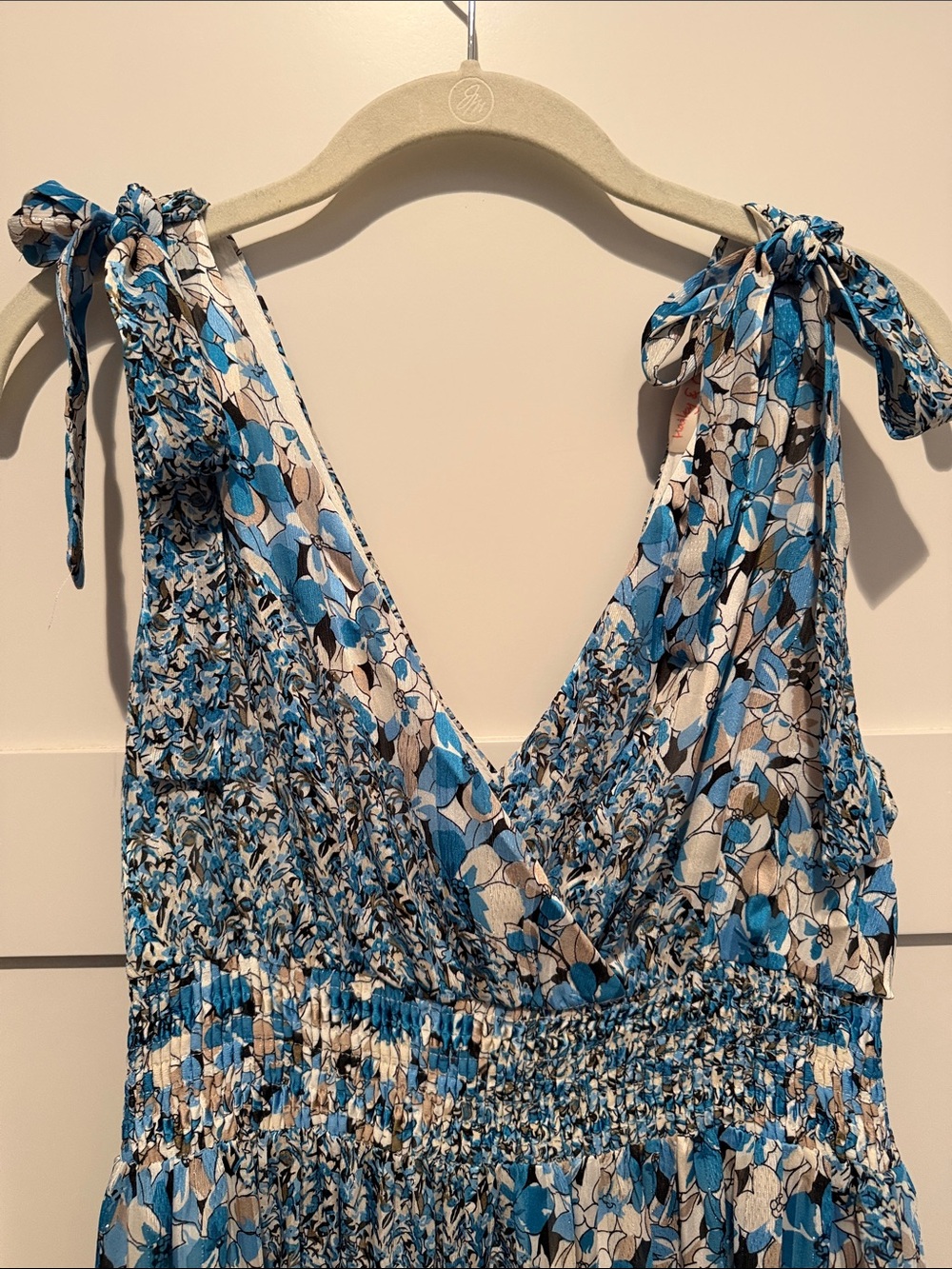 Blue Floral Maxi Dress with Tie Straps